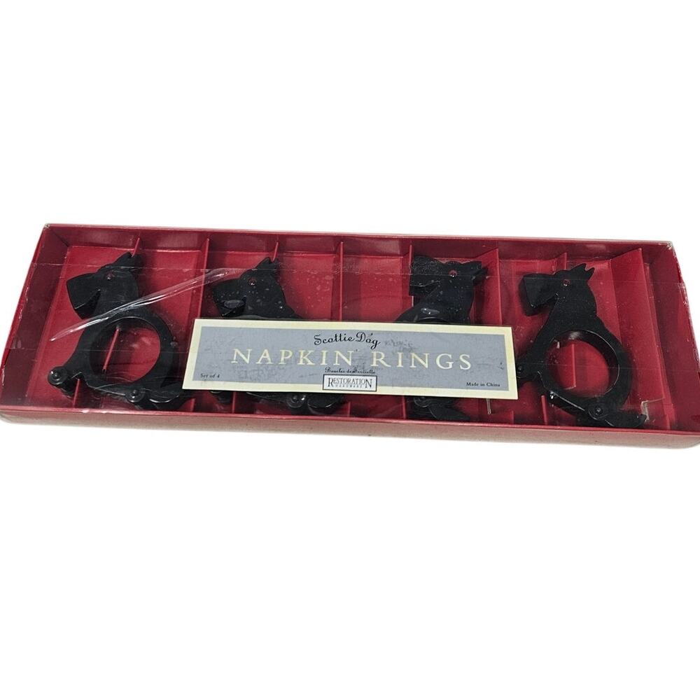 Restoration Hardware Black Scotty Dog Napkin Rings Dining Hosting In Box